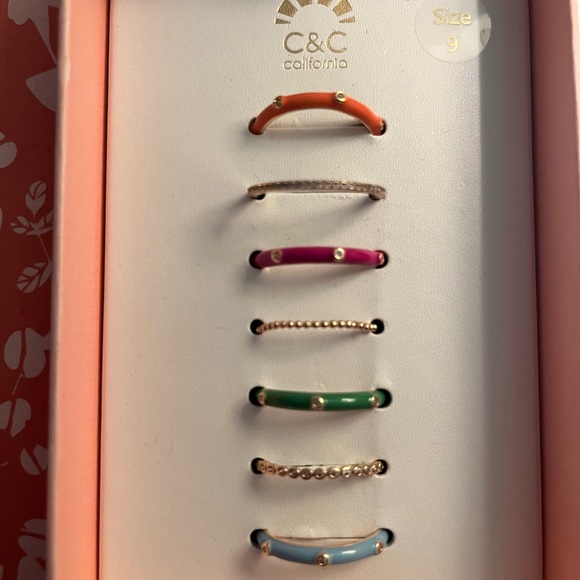 Set of 7 enamel and cubic zirconia rings - Picture 2 of 5